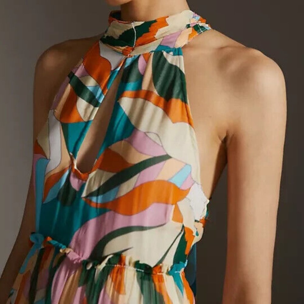 Anthropologie Maeve 2X NWT Keyhole Halter Maxi Dress Tiered Bohemian New - Picture 5 of 8